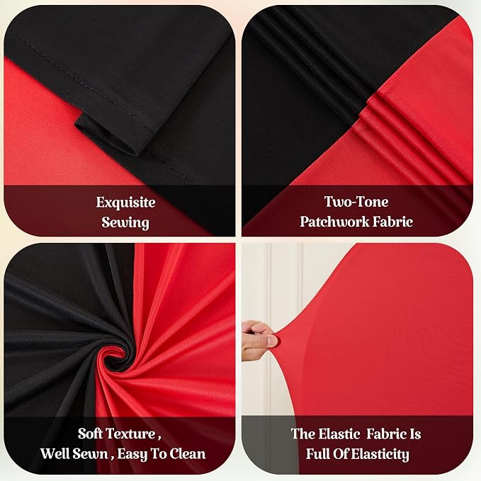 Red Black Arch Backdrop Cover for Wedding, Set of 2 Stretchy Spandex Fitted Arch Stand Cover for Baby Shower, Birthday Party Decor, Chiara Backdrop Cover with Double-Sided Design(7.2FT 6FT)