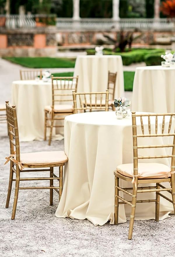 Fani 8 Pack 108 Inch Round Beige Polyester Tablecloth, Wrinkle & Stain Resistant, Perfect for 6ft & 8ft Round Tables