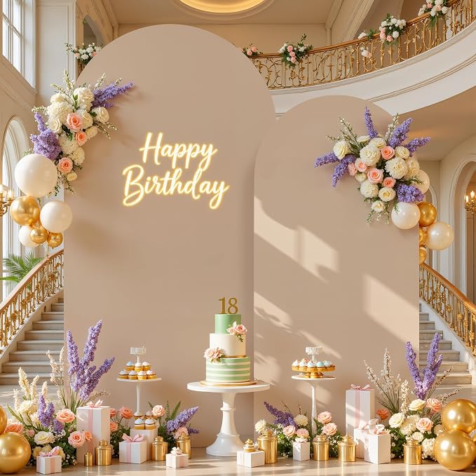 7.2FT 6FT Arch Backdrop Cover for Party, Set of 2 Stretchy Spandex Fitted Arch Stand Cover for Baby Shower, Birthday Wedding Decor, Chiara Backdrop Cover with Double-Sided Design(Nude, Brown)
