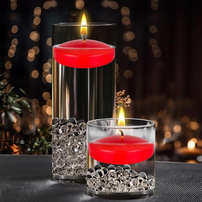 Mega Candles 12 pcs Unscented Red Floating Candles, Hand Poured Wax Candle 3 Inch Diameter, Home Décor, Wedding Receptions, Centerpieces, Occasions, Events, Festivities, Meditations, Spas