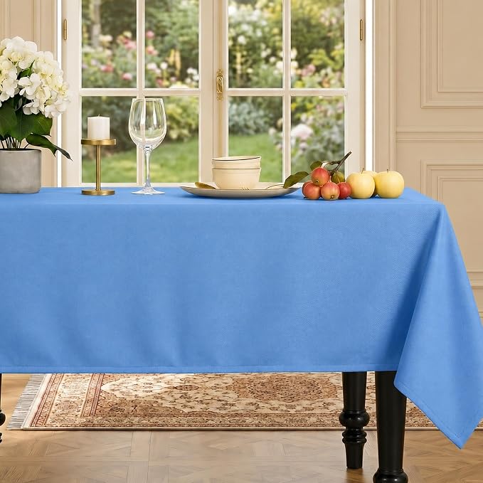 LFH Home Cotton Rich Beautiful Tablecloth for Rectangle Tables, 60 x 96 Inch Table Cloth, Machine Washable Fabric Table Cover for Dining Table, Kitchen, Parties, Holidays & Everyday Use-Sky Blue