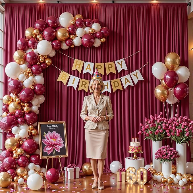 10ft x 15ft Burgundy Backdrop Curtain Panels for Weddings - Wrinkle-Free Polyester Photo Drapes for Birthday Party, Photography Background, Stage Decor