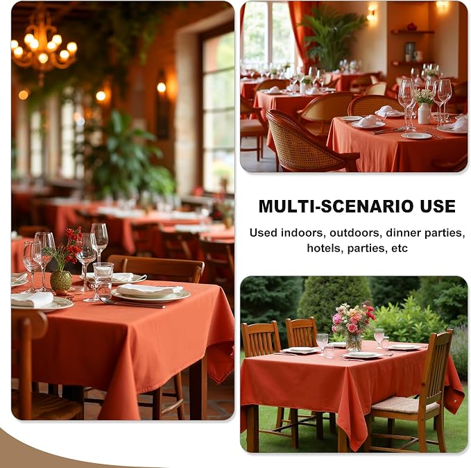 Fitable 6 Pack Rust 90 x 132 Inch Rectangle Tablecloth - Stain Resistant and Washable Table Cover, Polyester Fabric Table Cloth for Wedding, Party, Banquet, Formal Events