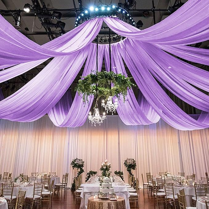 FOTSHARER Wedding Ceiling Drapes 5x30FT 2 Panels Lavender Wedding Arch Draping Chiffon Fabric Ceiling Drapery for Weddings Ceremony Tent Drapes for Events Sheer Drape for Backdrop Canopy Decoration