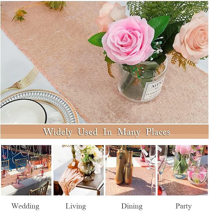 ShinyBeauty Champagne Table Runners 108 Inches Long Sequin Table Runner 20 Pieces Sparkly Table Cloth for Party Glitter Table Linen for Dinner Tables (12X108Inch)