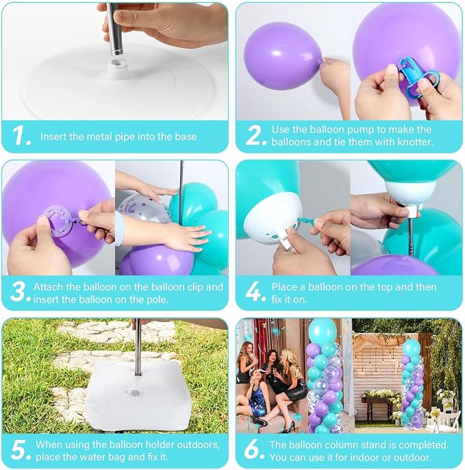 2 Sets Pink Purple Blue Balloon Column Stand Kit with 100 Balloons Adjustable Balloon Tower Stand with Bases for Floor Confetti Balloons Column Kit for Summer Mermaid Graduation Birthday Party Decor