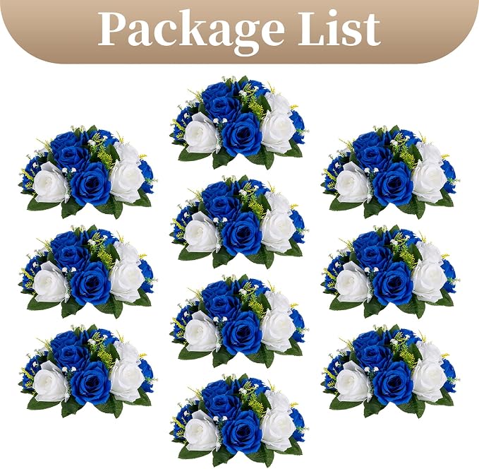 Sziqiqi Blue Artificial Flowers for Decoration Fake Kissing Flower Balls for Wedding Centerpieces Tables Flower Centerpiece Arrangement for Party Festival