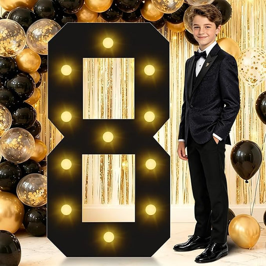 4FT Marquee Light Up Numbers, Black Giant Marquee Number 8, Pre-Cut Foam Board Set Can Be Used for Birthdays,Weddings,Party Anniversaries