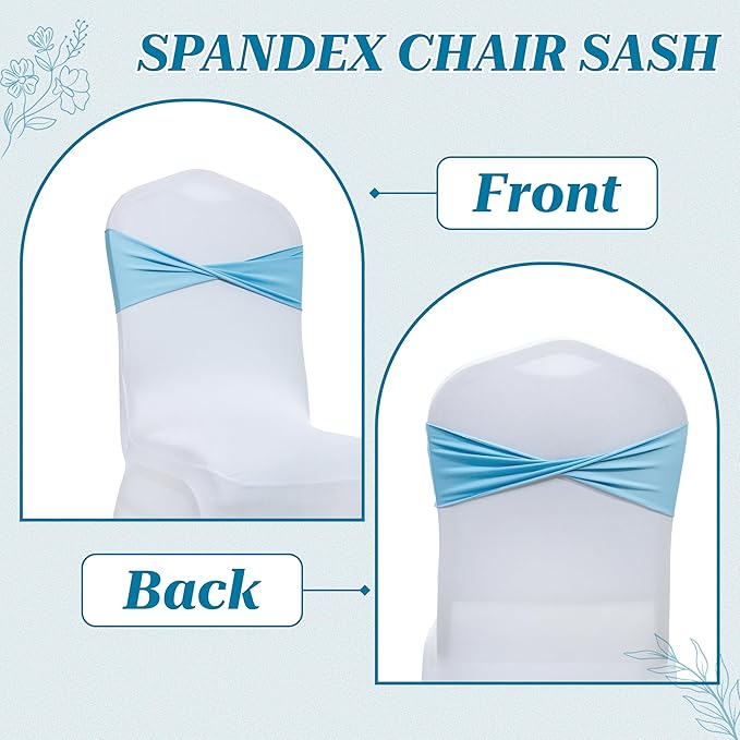 MDS Pack of 250 Spandex Chair Sashes Bows Elastic Stretch Dining Chair Bands Ties Without Slider Buckle Universal fits for Wedding Baby Shower Birthday Party Banquet Event Decoration - Blue