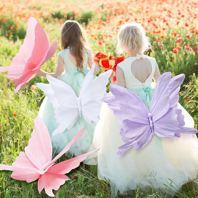 3 Pcs 3D Large Hanging Butterfly Decorations Large Butterfly Birthday Party Decorations 3D Crepe Paper Decoration for Wedding Party Birthday Baby Shower Garden(Purple, Pink, White,20 Inch)