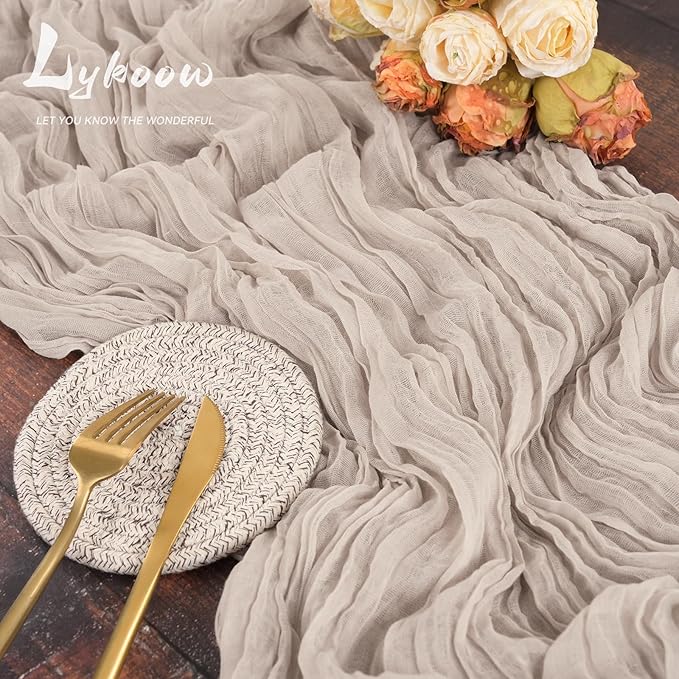10 Packs Cheesecloth Table Runner Grey, 10Ft x 35" Rustic Gauze Boho Wedding Table Runner Decoration, Wedding Table Decor Table Cloth for Wedding Party Bridal Shower Table