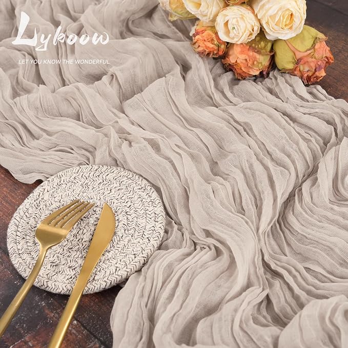 16 Packs Grey Cheesecloth Table Runner, 10Ft x 35" Rustic Gauze Boho Wedding Table Decor for Party Bridal Shower