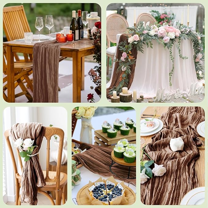 Wokceer Cheesecloth Table Runner 12Pack 10FT Brown Boho Gauze Cheese Cloth Table Runner for Party Long Rustic Sheer Table Runners for Baby Bridal Shower Wedding Easter Table Decor