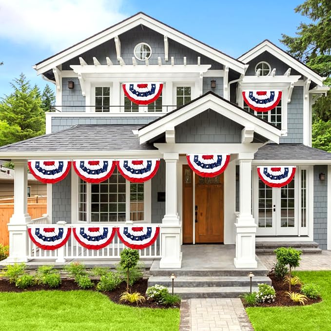 2x4 Ft American Bunting Flags Outdoor, USA Pleated Fan Flag for Outside, 4th of July Decorations Memorial Day Patriotic Flags Bunting Outdoor Indoor Decor (Set of 2)