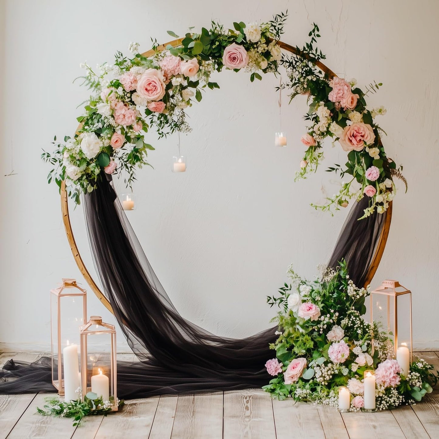 Wedding Arch Draping Fabric 4 Panels 28.7" x 20FT Black Sheer Chiffon Backdrop Drapes for Wedding Ceremony Birthday Party Bridal Shower Outdoor Decoration
