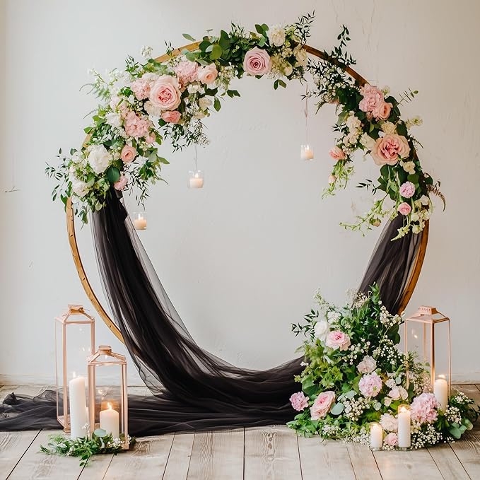 Wedding Arch Draping Fabric 1 Panel 28.7" x 20FT Black Sheer Chiffon Backdrop Drapes for Wedding Ceremony Birthday Party Bridal Shower Outdoor Decoration