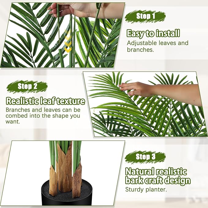 Artificial Palm Tree Indoor 4ft, Large Fake Tropical Areca Palm Tree with 13 Trunks, Tall Faux Floor Plants for Indoor Outdoor-Living Rooms, Offices, Bedroom Home Decor