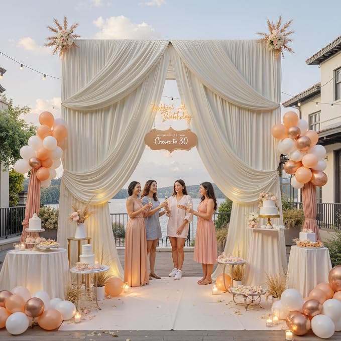 40ftx12ft Beige Backdrop Curtains for Parties, Wrinkle Free Polyester Beige Photo Backdrop Drapes 8 Panels 12 ft Long Back Drop Cloth for Wedding Birthday Photography Background