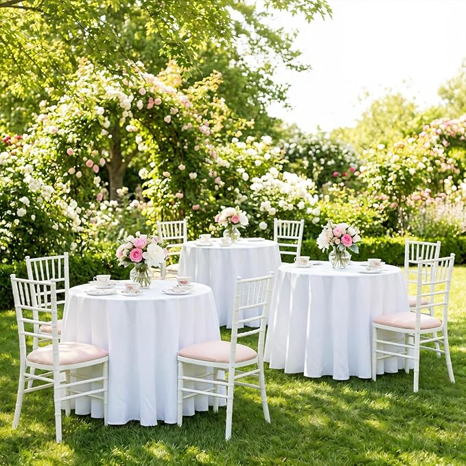 12 Pack Round Tablecloth 90 Inch Cloth White Tablecloth for Round Tables, Washable Polyester Table Cloth Stain and Wrinkle Resistant Decorative Table Cover for Wedding Party Dining Banquet