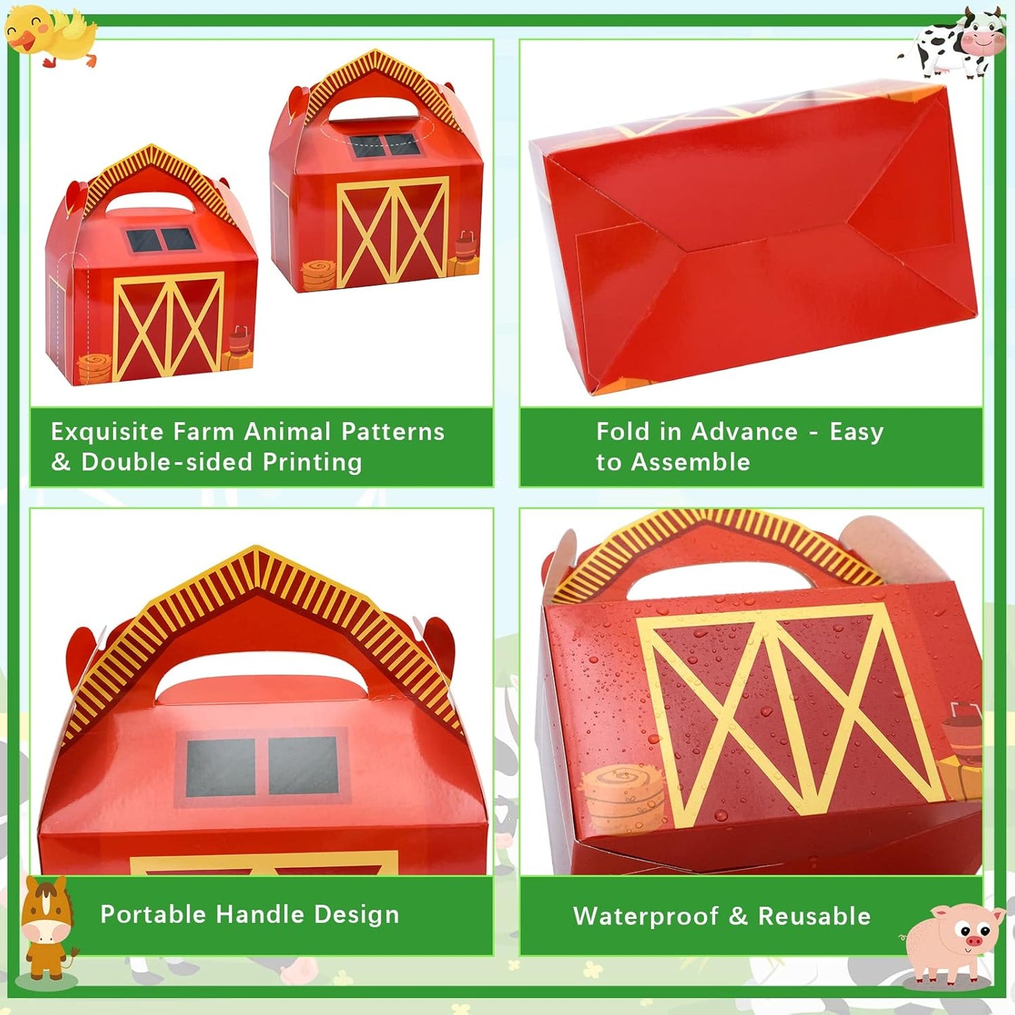 24 Pack Farm Animal Party Favor Boxes, Farmhouse Themed Party Candy Goodie Treat Gift Boxes for Baby Shower Kids Birthday Party Decorations Supplies, 8 Designs