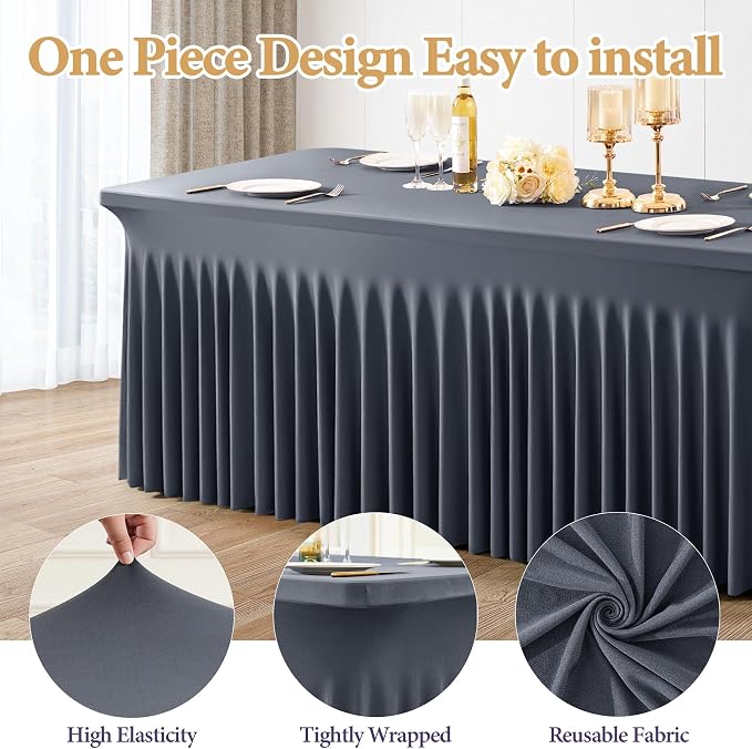 Shillance 2 Packs Grey Spandex Tableclothes for 6 Foot Rectangle Table, Spandex Table Covers 6FT Stretch Table Skirts Wrinkle Free Fitted Table Cloth for Event, Wedding, Banquet & Parties