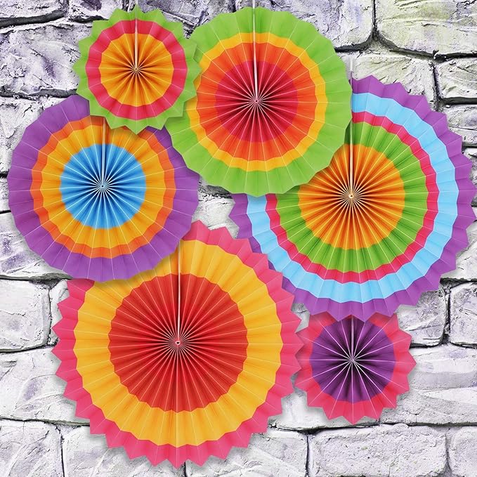 JOYIN 24 Colorful Hanging Paper Fan Round Wheel Disc for Fiesta Party Supplies Decoration, Luau Event Photo Props, Cinco De Mayo Mexican Festivals, Carnivals, Taco Tuesday Event.