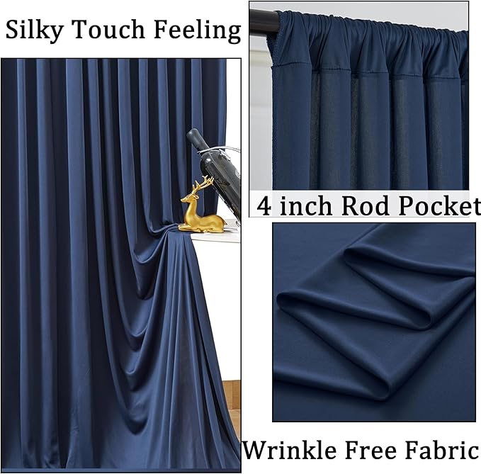 10ft x 8ft Wrinkle Free Navy Blue Backdrop Curtains for Parties, Thick Fabric Photo Backdrop Drapes for Weddings Photography Birthday Party Backgrpund Decor