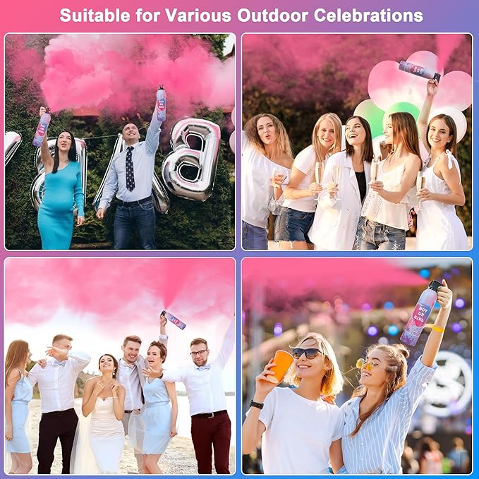 2 Pack Pink Gender Reveal Smoke Bombs, Color Powder or Dust for Gender Announcement Idea, Baby Shower Decoration, Supply, Party, Photo Shoot