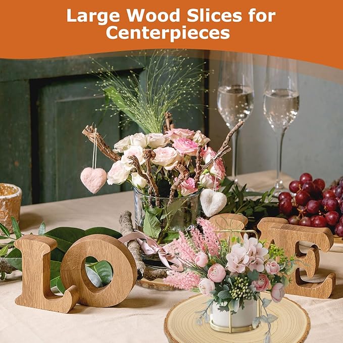 WOPPLXY 6 Pcs Large Unfinished Wood Slices for Centerpieces, 10-11 Inches Wood Rounds for Tables Decor Round Wooden Discs, Wooden Slices Rustic Wood Slabs for DIY Crafts, Wedding,Christmas,Table Decor