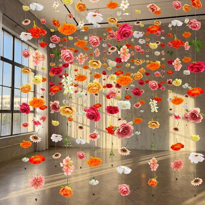 Suncalla 12 Pcs 70.8 ft Wildflower Garland Pre Strung Artificial Hanging Flower Vine Backdrop Decor from Ceiling Floating Silk Floral Garland for Garden Wedding Bridal Shower(Rose,Multicolor)