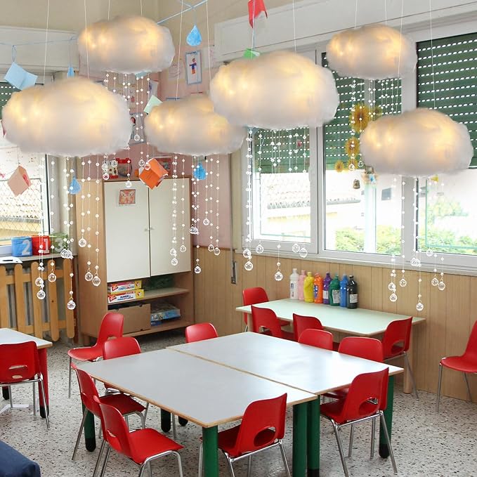 Marsui Artificial Cloud Props LED Hanging Cloud Light String Fake Imitation 3D Cotton Classroom School Decor Raindrop for Room Ceiling Baby Shower Party Wedding Nursery Classroom Wall DIY Decor(6 Pcs)