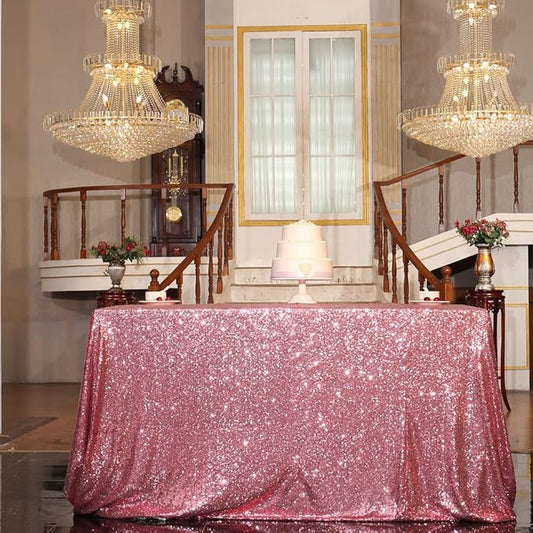 PartyDelight Sequin Tablecloth Table Topper Square Overlay 90"x90" Fuchsia Pink