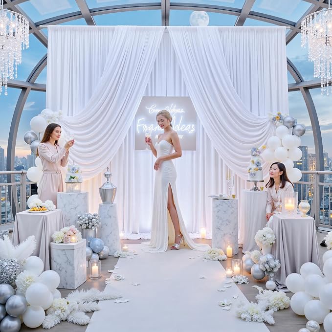 12ft x 10ft White Backdrop Curtains for Parties, Wrinkle Free 2 Panels Photo Backdrop Drapes Back Drop Cloth for Wedding Birthday Photography Background Decor