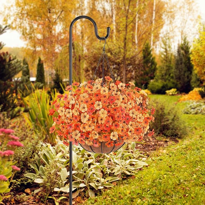 Artificial Flowers Hanging Plants in Basket, Artificial Hanging Flowers for Spring Outdoor Indoor Decor, UV Resistant Hanging Baskets with Fake Flowers for Spring Summer Patio Garden Porch Decor