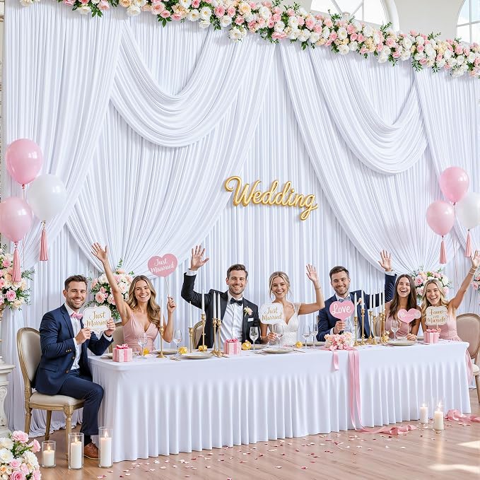 6 Panels White Backdrop Curtains for Wedding Party Wrinkle Free Backdrops Curtain Drapes Fabric Decorations Photo Back Drop Cloth for Baby Shower Photography Stage Reception 30ft(W) x 12ft(H)