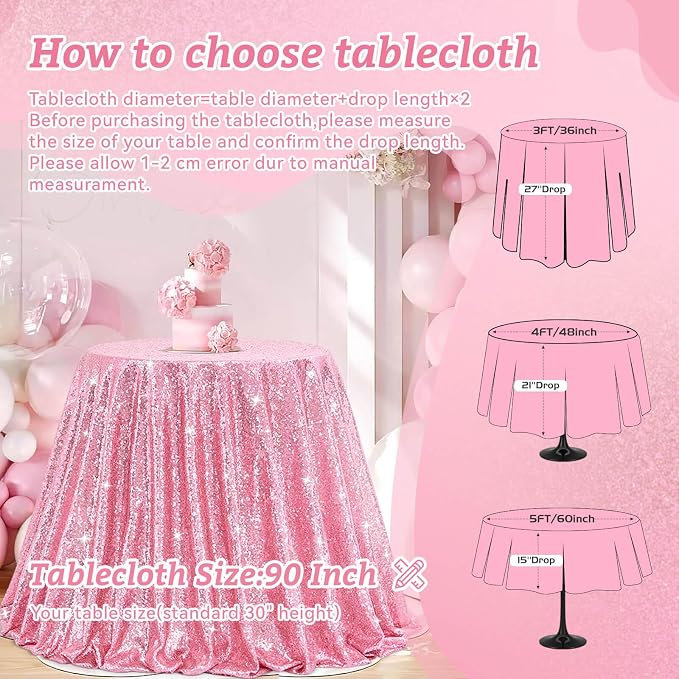 B-COOL Sequin Tablecloth Round Party Decorations: 90 Inch Tablecloth Sequin Overlay Glitter Fabric for Indoor and Outdoor Gathering Parties Fuchsia Pink