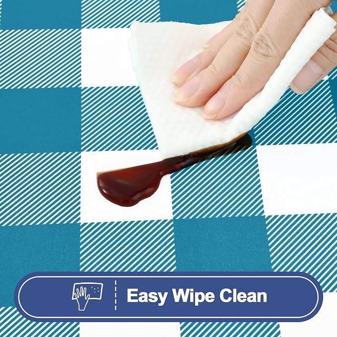 Smiry Picnic Table Cloth 4 Pack, Waterproof Elastic Fitted Tablecloths for 4FT Rectangle Tables, Washable Polyester Buffalo Plaid Tablecloth for Camping & Outdoor (Turquoise & White, 30" x 48")