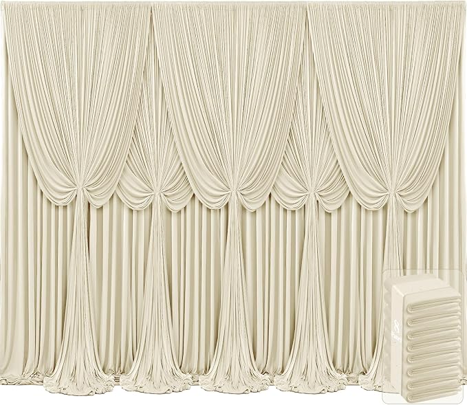 8 Panels Backdrop Curtains for Wedding Party Wrinkle Free Beige Backdrops Curtain Drapes Fabric Decorations Photo Back Drop Cloth for Baby Shower Photography Stage Reception 40ft(W) x 12ft(H)