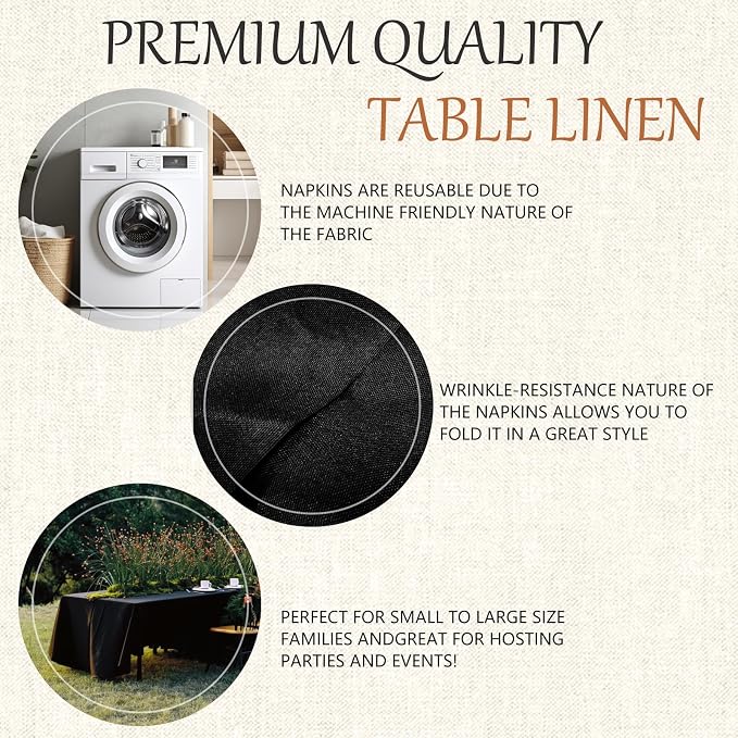 70x120 Table Cloth - 8 Pack Rectangular Black Washable Stain and Wrinkle Resistant Polyester Table Cover for Dining Tables, Various Parties and Camping (Black)