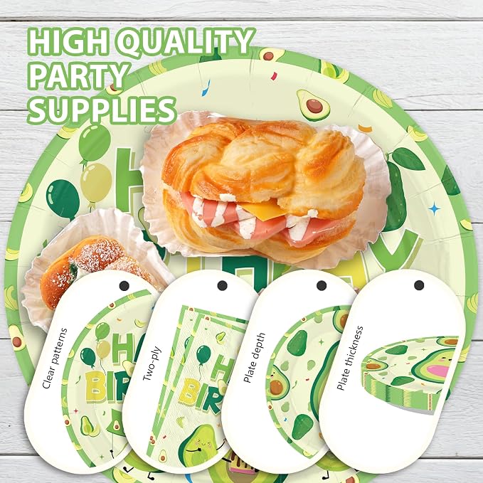 96 Pcs Avocado Birthday Party Decorations Fruit Avocados Themed Plates and Napkins Let's Avocado Tableware Sets for Kids Girls Boys Birthday Baby Shower Party Supplies Serves 24