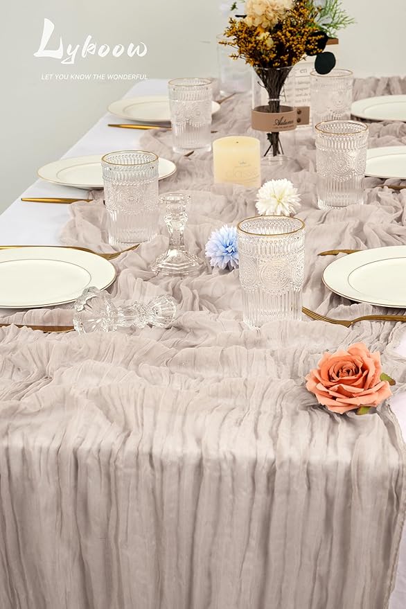 10 Packs Cheesecloth Table Runner Grey, 10Ft x 35" Rustic Gauze Boho Wedding Table Runner Decoration, Wedding Table Decor Table Cloth for Wedding Party Bridal Shower Table