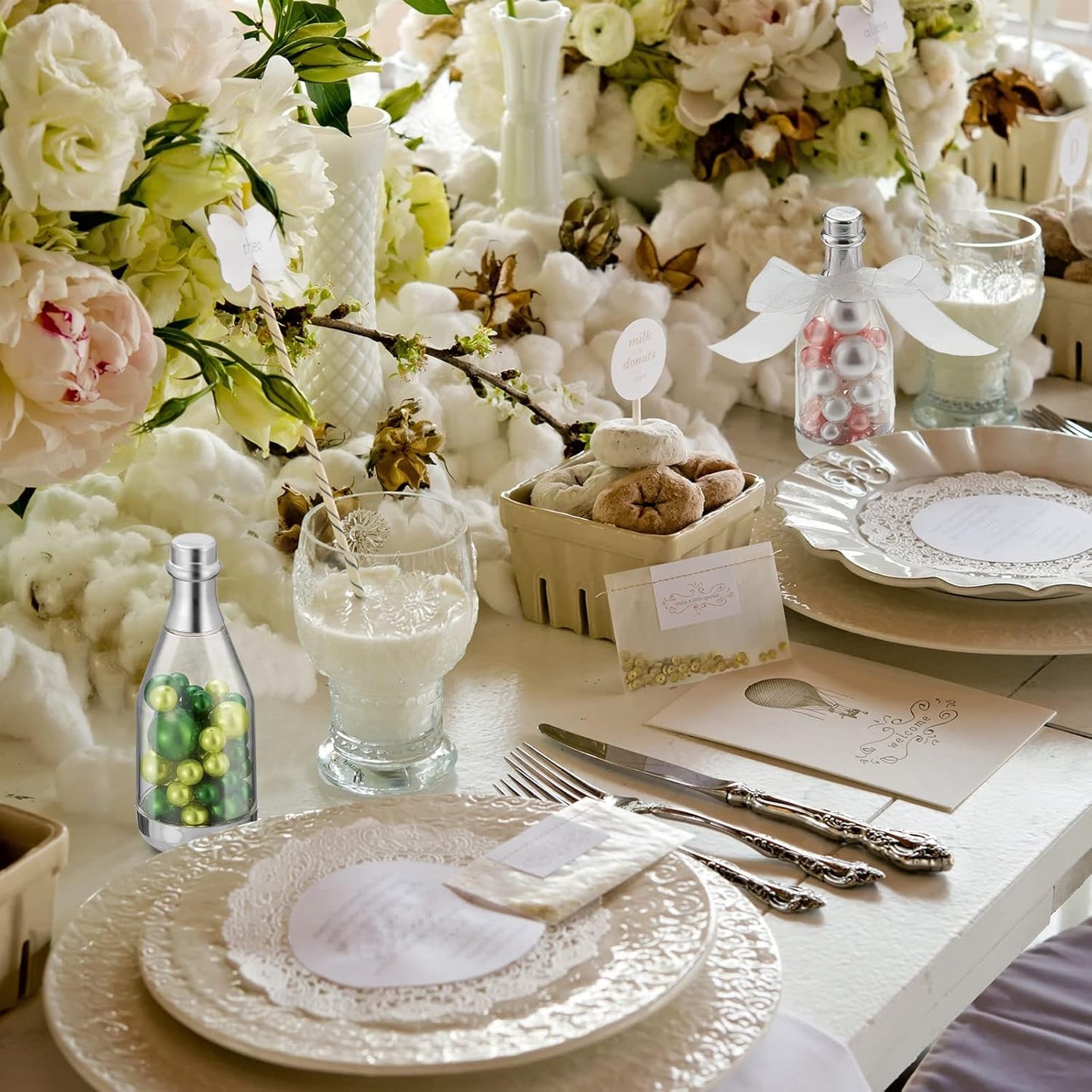 Cunhill 18 Pieces Mini Champagne Bottles Container Bulk Plastic Small Champagne Candy Bottles DIY Favor Mini Candy Jars Wedding Favors for Wedding Bridal Baby Shower Birthday(Clear and Silver)