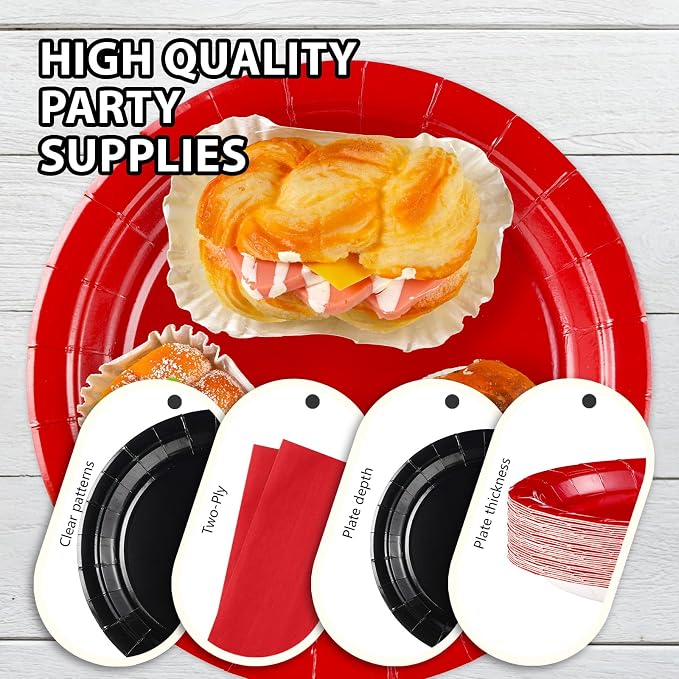 168 Pcs Red and Black Party Decorations Black and Red Plates Napkins Cups Forks Disposable Stranger Tableware Set for Congrats Fiesta Holiday Wedding Birthday Party Supplies Serves 24