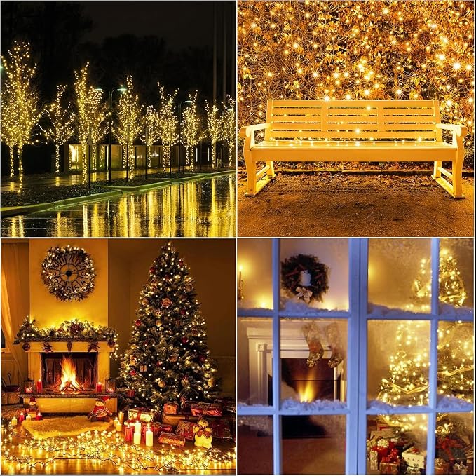LAMPHOME 99ft Christmas Decorative Mini Lights, 300 LED Transparent Wire Fairy Starry String Light Plug in, 16Lighting Modes for Indoor Outdoor Xmas Tree Wedding Party Decoration (Yellow)