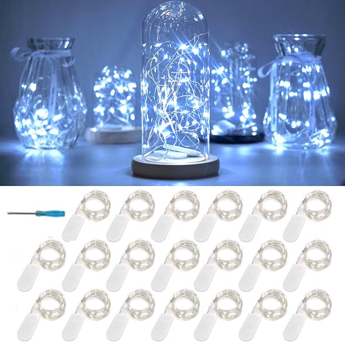 Battery Operated Silver Copper Wire Starry String Light 20 Pack Fairy String Lights,6.6FT 20 LEDs for DIY Party Christmas Costume Wedding Easter Table Decorations (Cool White)