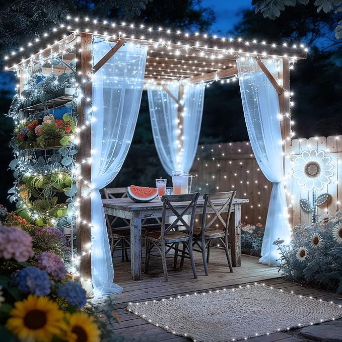 SAUIRS 403FT 1000 LED Christmas Lights Outdoor String Lights with 8 Modes Timer Waterproof Fairy Light Plug in for Outside Indoor Party Xmas Palm Tree Yard Wedding Decorations(Cool White)
