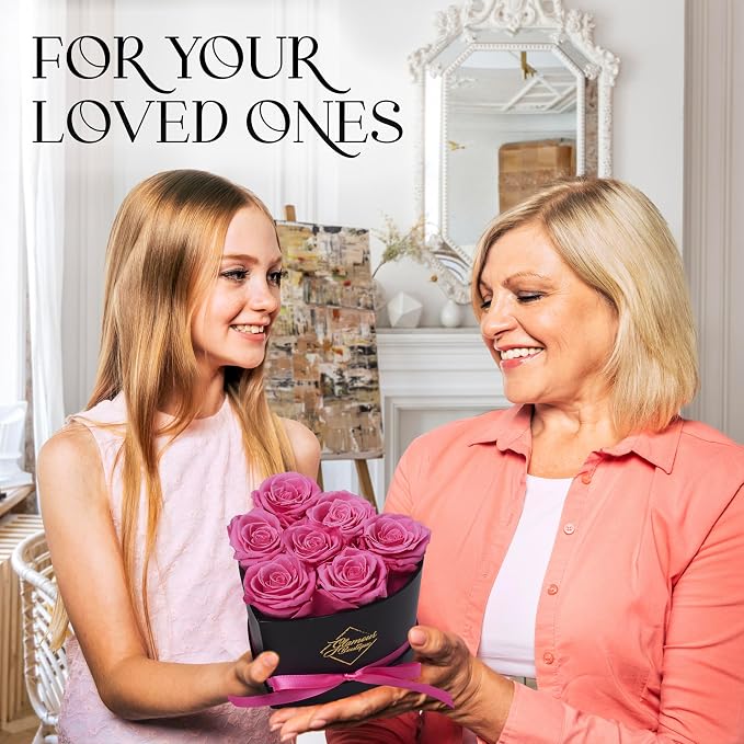 GLAMOUR BOUTIQUE 7 Flower Forever Heart Shape Box, Mothers Day Gift For Mom, Eternal Preserved Roses Gift for Her, Flowers bouquet, For Birthday, Anniversary, Girlfriend - Pink
