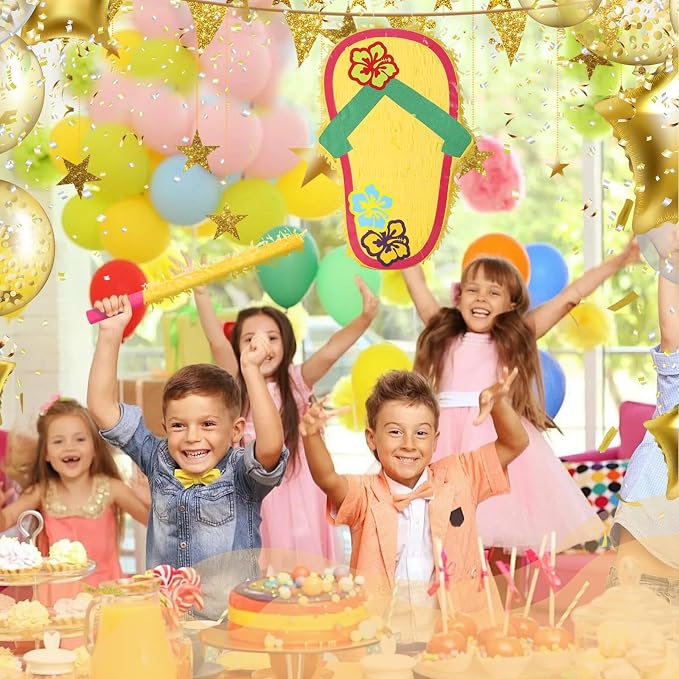 Sandal Pinatas Bundle with a Blindfold and a Bat(17 x 12 x 4 Inches), Perfect for kid's Birthday Parties, Summer Theme Parties and Decorations