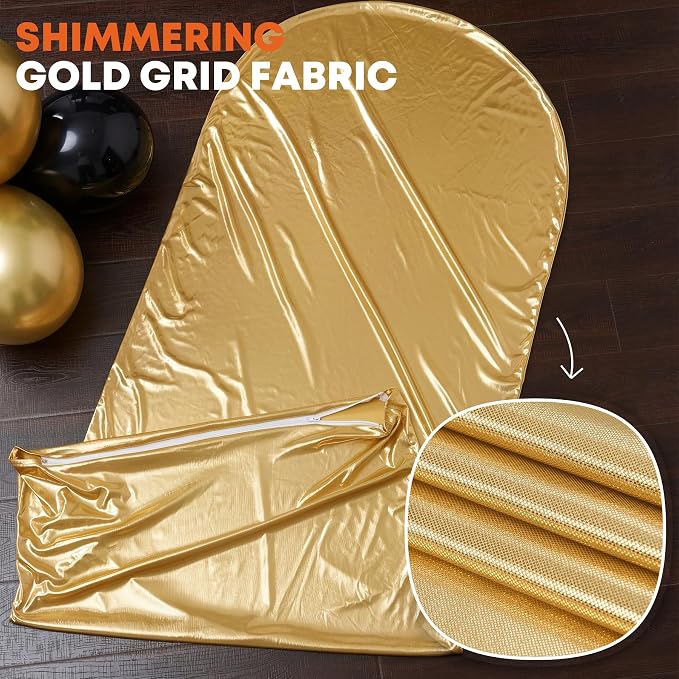Gold Shimmer Arch Backdrop Cover Set of 2 (6 7.2FT) with Zipper,Thick Soft Stretchy Sequin Glitter Spandex Fitted Chiara Cover for Wedding Birthday Baby Shower Graduation Party Photo Backdrop
