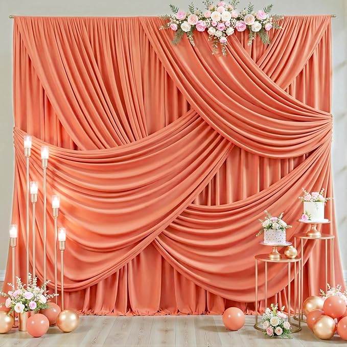 4 Panels Orange Backdrop Curtain for Parties Wrinkle Free Photo Curtains Backdrop Drapes Fabric Decoration for Wedding Birthday Party Baby Shower 20ft(W) x 10ft(H)